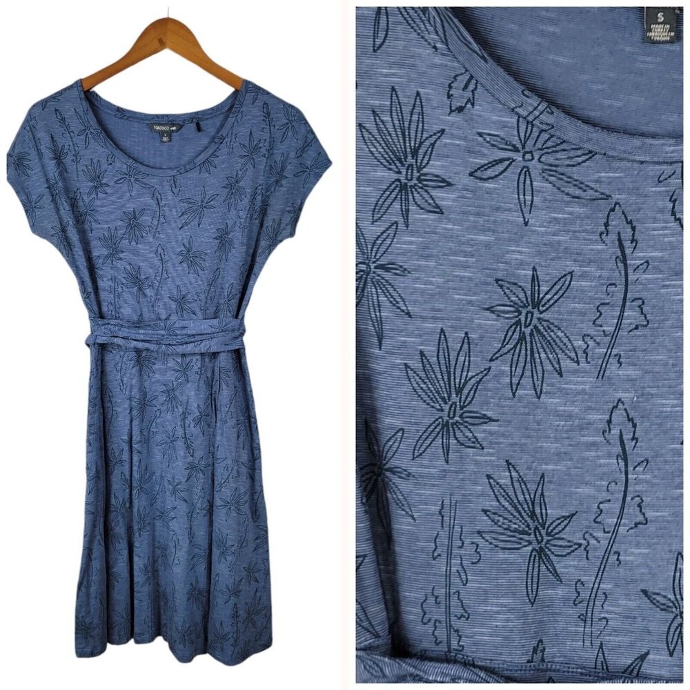 Toad & Co Size Small Organic Cotton Tencel Jersey Dress athletic Blue Floral